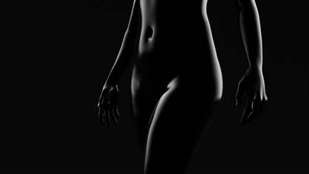 Beautiful black background with girl.3d rendering, 3d illustration.の写真素材