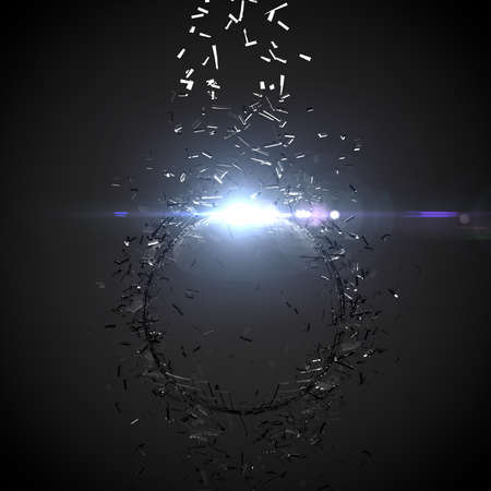 Broken glass sphere black background. 3d rendering, 3d illustration.