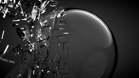 Broken glass sphere black background. 3d rendering, 3d illustration.の写真素材