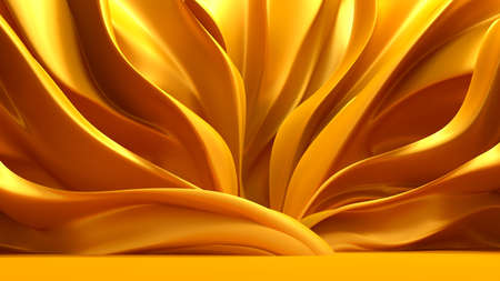 Abstract background with a bathroom and a flying golden silk.3d rendering, 3d illustration.の写真素材