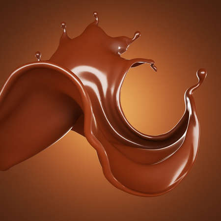 Splash, a stream of chocolate. 3d rendering, 3d illustration.の写真素材