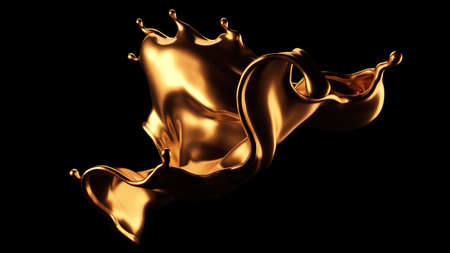 Luxury beautiful gold splash. 3d rendering, 3d illustration.の写真素材