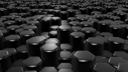 Black hexagon background. 3d rendering, 3d illustration.
