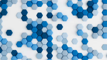 Blue white abstract background with hexagons. 3d rendering, 3d illustration.の写真素材