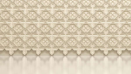 Architectural background with ornament on wall of interior. 3d rendering, 3d illustration.
