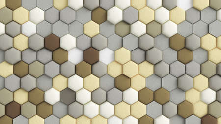 Yellow beige abstract background with hexagons. 3d rendering, 3d illustration.