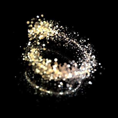 The particles are a gold spiral. 3d rendering, 3d illustration.の写真素材