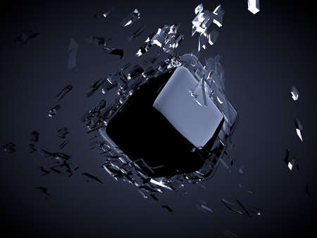 Broken glass cube. 3d rendering, 3d illustration.の写真素材