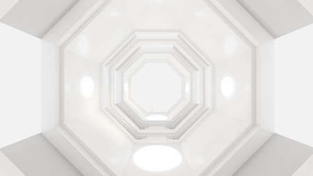 Fantastic futuristic space interior of the tunnel. 3d rendering, 3d illustration.