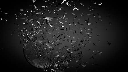 Broken glass sphere black background. 3d rendering, 3d illustration.の写真素材