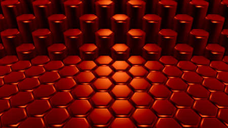 Red hexagon background. 3d rendering, 3d illustration.の写真素材