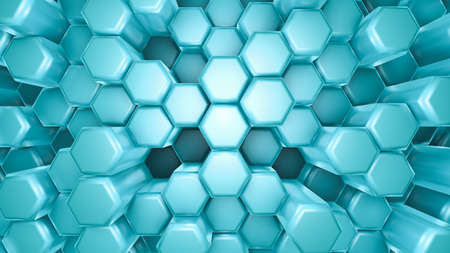 Turquoise hexagon background. 3d rendering, 3d illustration.の写真素材
