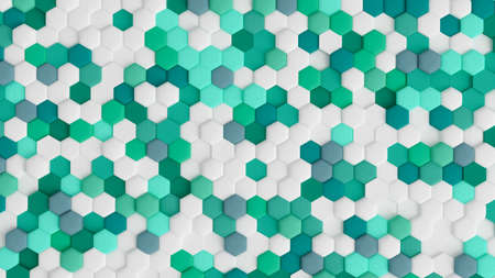 Turquoise abstract background with hexagons. 3d rendering, 3d illustration.