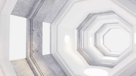 Fantastic futuristic space interior of the tunnel. 3d rendering, 3d illustration.