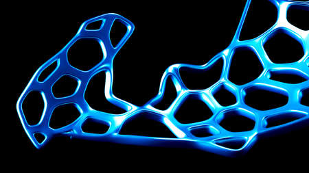 Abstract blue metal mesh on a black background. 3d rendering, 3d illustration.