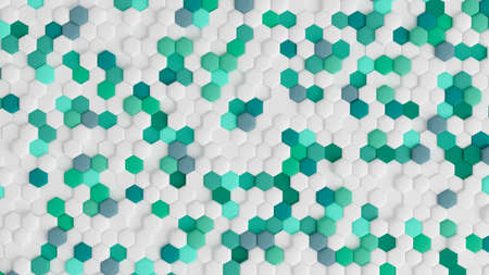 Turquoise abstract background with hexagons. 3d rendering, 3d illustration.