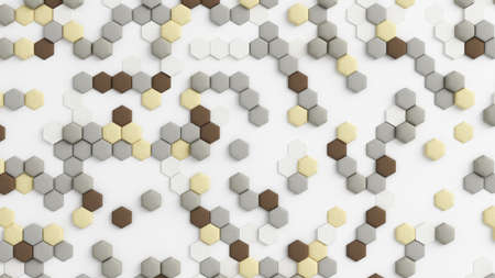 Yellow beige abstract background with hexagons. 3d rendering, 3d illustration.