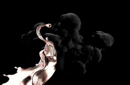 Splash of gold and smoke on a black background. 3d rendering, 3d illustration.の写真素材