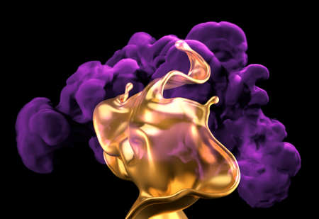 Splash of gold and smoke on a black background. 3d rendering, 3d illustration.の写真素材