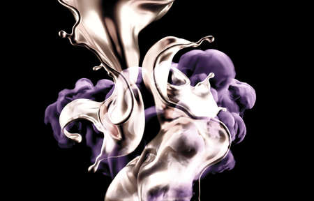 Splash of gold and smoke on a black background. 3d rendering, 3d illustration.