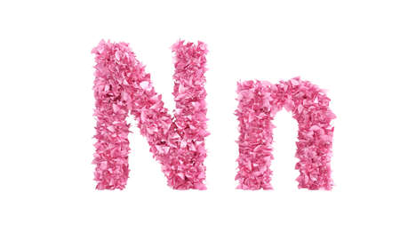 Pink flowers font. 3d rendering, 3d illustration.の写真素材
