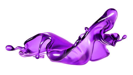 A splash of transparent liquid of a purple color on a white background. 3d rendering, 3d illustration.の写真素材
