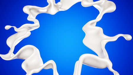 A splash of milk on a blue background. 3d rendering, 3d illustration.の写真素材