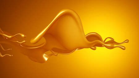 Bright yellow background with a splash of caramel.  3d rendering, 3d illustration.の写真素材