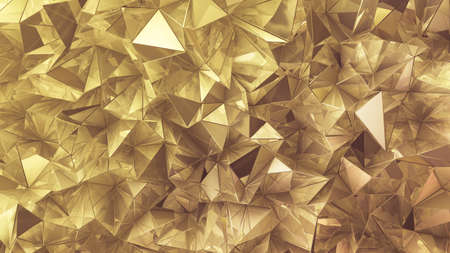 Yellow golden crystal background with triangles. 3d rendering, 3d illustration.の写真素材