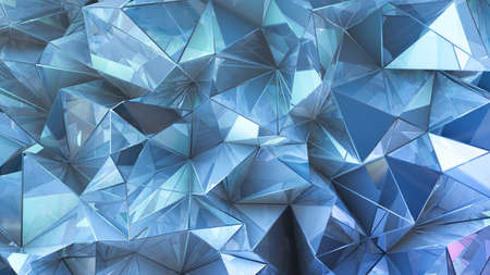 Blue crystal background with triangles. 3d rendering, 3d illustration.の写真素材