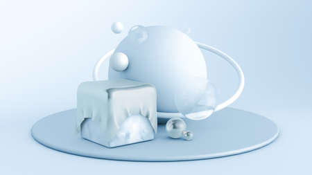Light blue minimalism background with objects. 3d rendering, 3d illustration.
