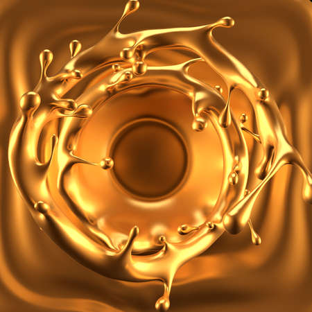 Gold splash liquid black background. 3d rendering, 3d illustration.の写真素材