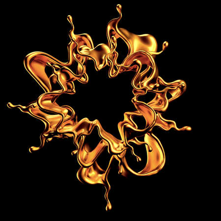 Gold splash liquid black background. 3d rendering, 3d illustration.