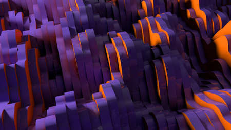 Purple background with orange elements. 3d rendering, 3d illustration.の写真素材