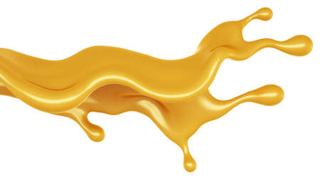 Golden yellow splash of caramel. 3d rendering, 3d illustration.の写真素材