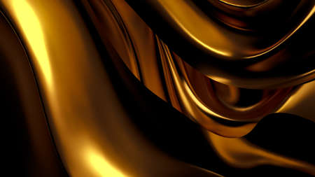Luxurious golden background with satin drapery. 3d rendering, 3d illustration.の写真素材