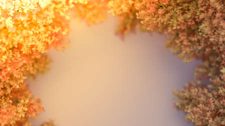 Beautiful autumn background with leaves and white space. 3d rendering, 3d illustration.の写真素材