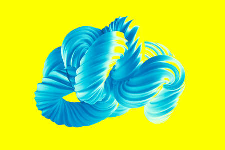 Abstract turquoise shape on a yellow background. 3d rendering, 3d illustration.の写真素材