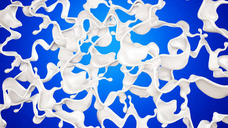 A splash of milk on a blue background. 3d rendering, 3d illustration.の写真素材