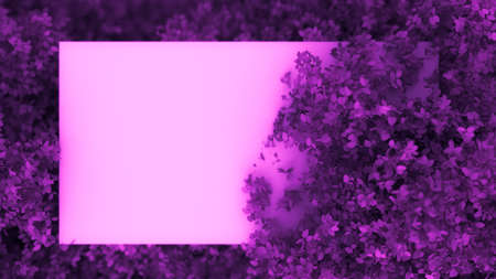 Beautiful purple background with leaves, season of the year. 3d rendering, 3d illustration.の写真素材