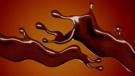 A splash of chocolate on a brown background. 3d rendering, 3d illustration.の写真素材