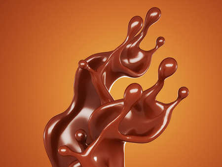 A splash of chocolate on a brown background. 3d rendering, 3d illustration.の写真素材