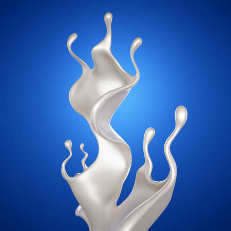 A splash of milk on a blue background. 3d rendering, 3d illustration.の写真素材