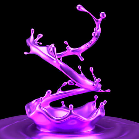 Purple splash liquid black background. 3d rendering, 3d illustration.の写真素材