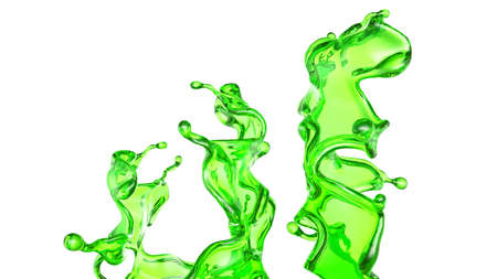 Splash of transparent liquid of a green color on a white background. 3d rendering, 3d illustration.の写真素材