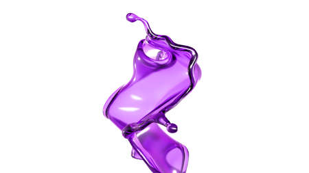 A splash of transparent liquid of a purple color on a white background. 3d rendering, 3d illustration.の写真素材
