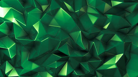 Green crystal background with triangles. 3d rendering, 3d illustration.の写真素材