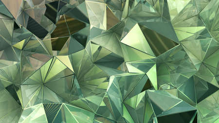 Green crystal background with triangles. 3d rendering, 3d illustration.の写真素材