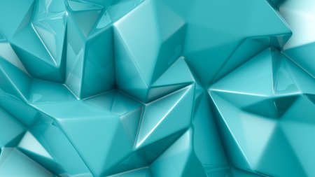 Turquoise crystal background with triangles. 3d rendering, 3d illustration.
