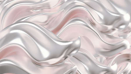Luxurious silver background with satin drapery. 3d rendering, 3d illustration.の写真素材